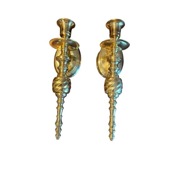 Vintage Pair Home Interior Wall Sconces, Brass - Picture 1 of 4